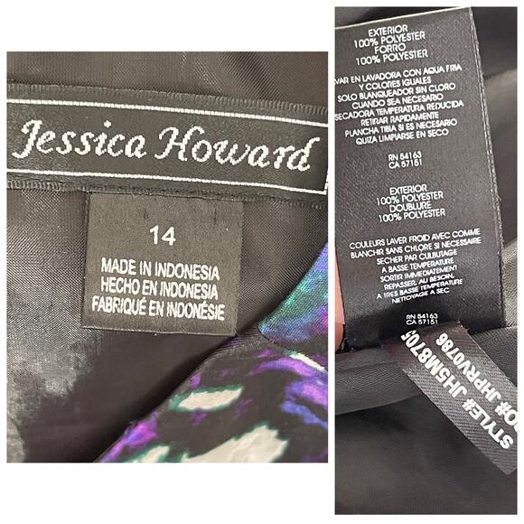 Jessica Howard VINTAGE Dress Womens Sz 14 Purple Green Floral Lined Sleeveless - Picture 9 of 9